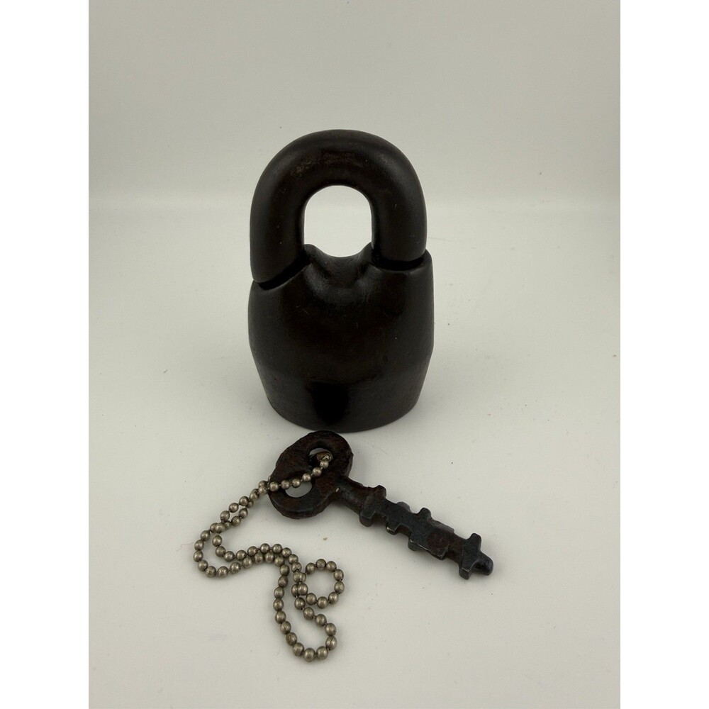 3 1/2" Large Cast Iron Star Lock Works Scandinavian Padlock 1800's W/ Key